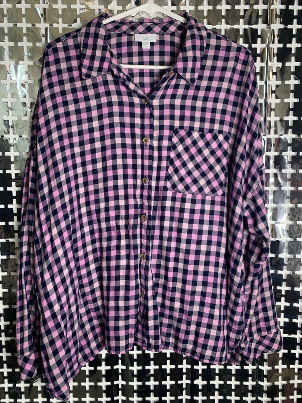 J. Jill Pink and Navy Plaid Button-Down Shirt